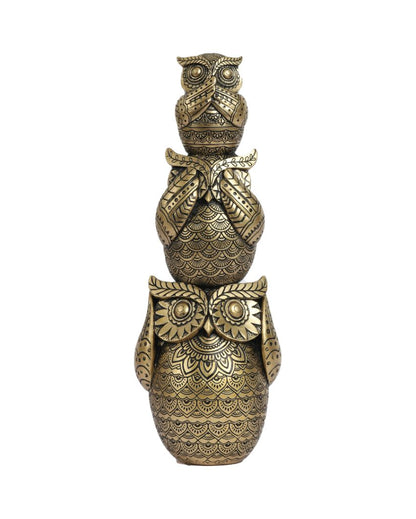 Ornate Resin Three Wise Owls Figurine | 4 x 5 x 12 inches