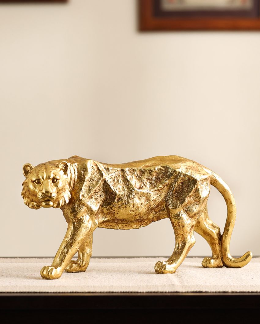 Elegant Resin Gold Tiger Figurine | 5 x 12 x 5 inches