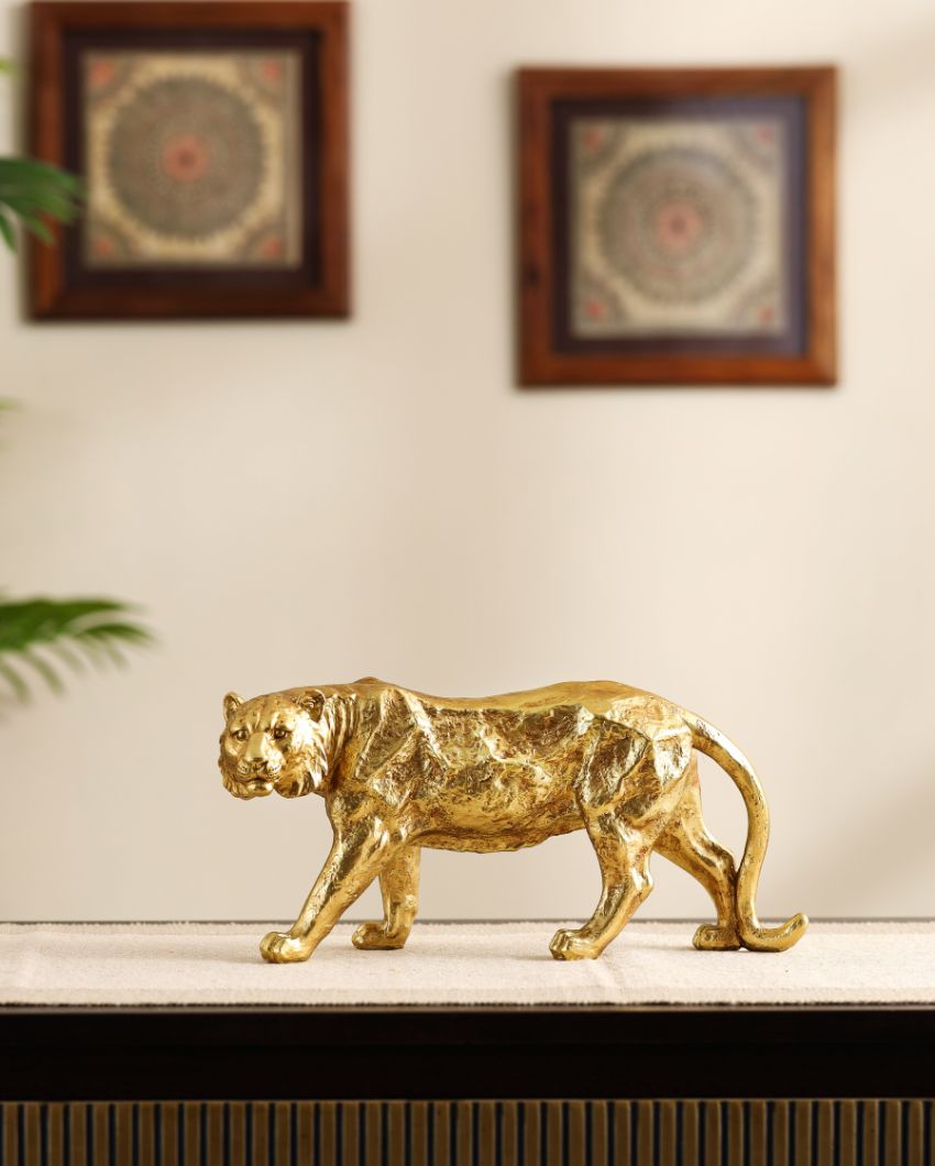 Elegant Resin Gold Tiger Figurine | 5 x 12 x 5 inches