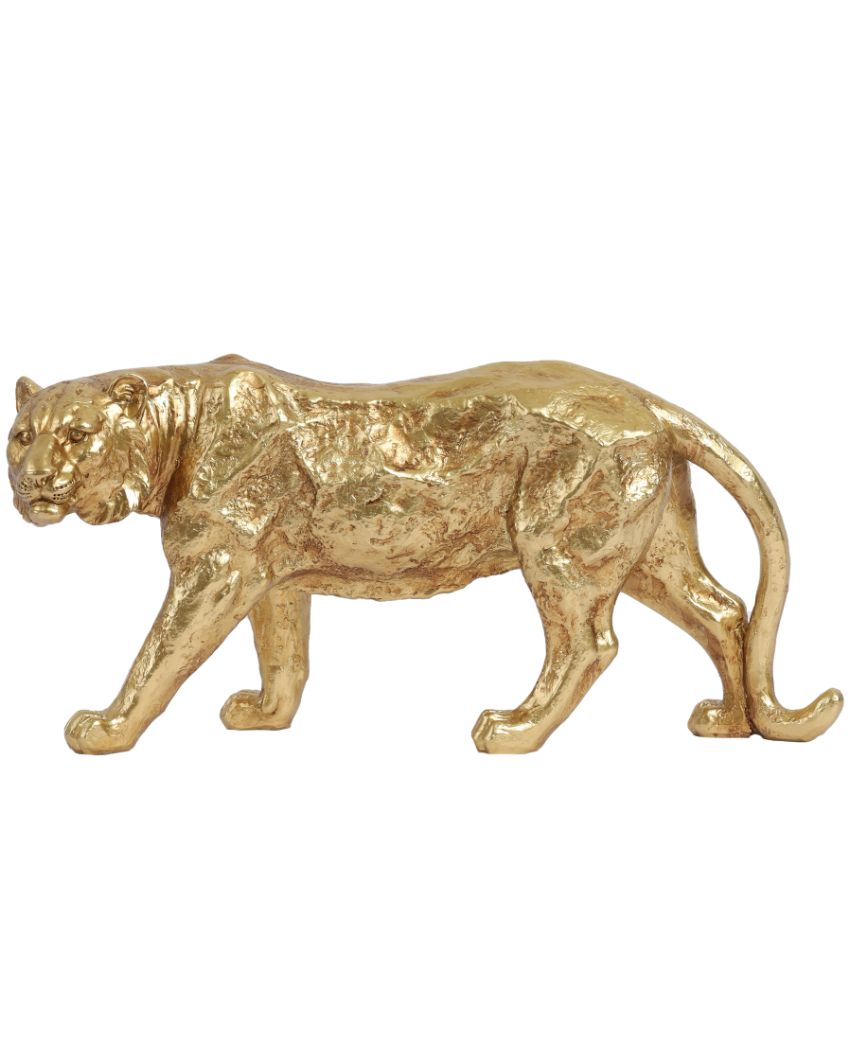 Elegant Resin Gold Tiger Figurine | 5 x 12 x 5 inches