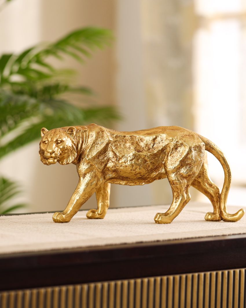 Elegant Resin Gold Tiger Figurine | 5 x 12 x 5 inches