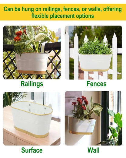 Modern Oval Balcony Railing Planters | Set of 3 | Multiple Colors