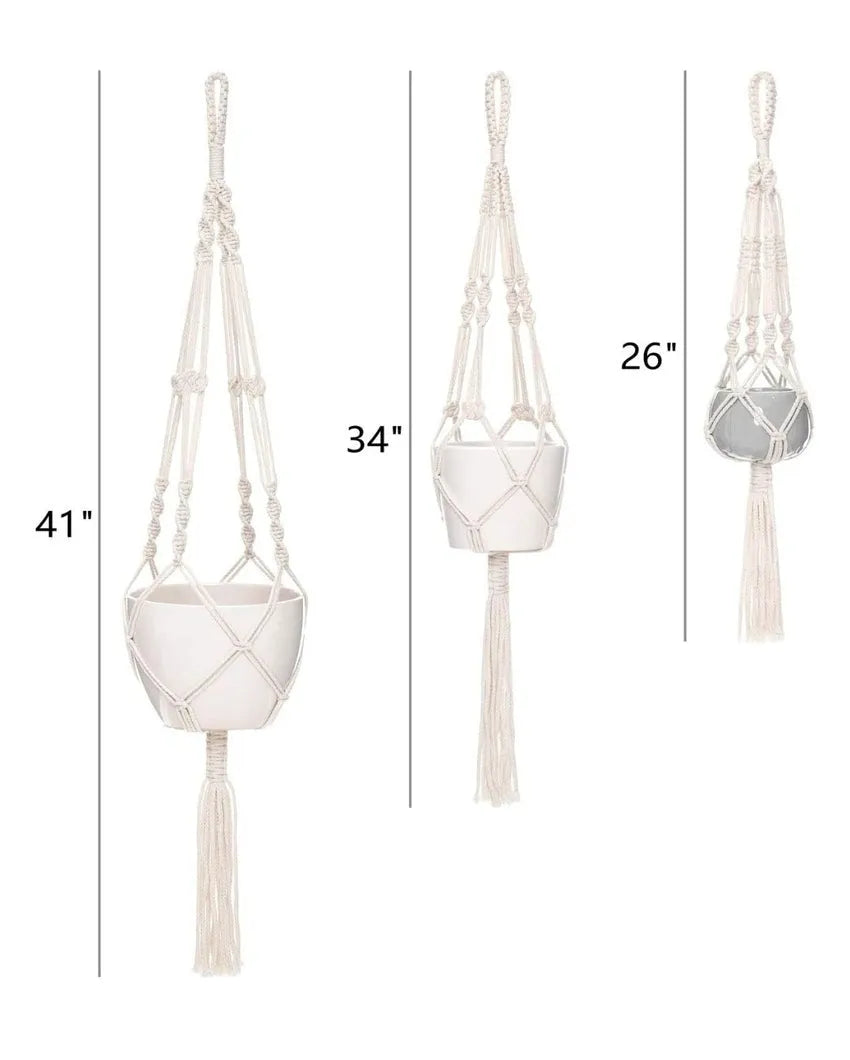 Artisanal Knot Pattern Rope Plant Hangers | Set of 3