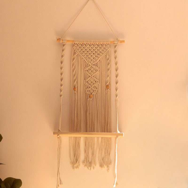 Wooden Beads Braided Wall Hanging Shelf