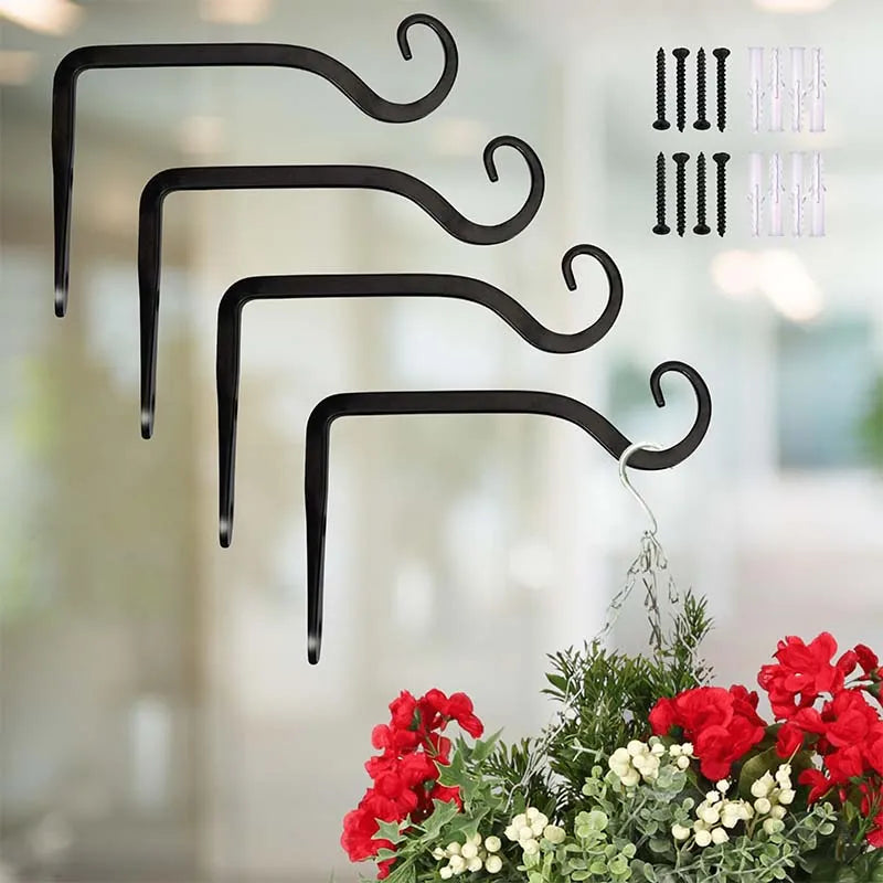 Classic Black Metal Wall Hook Hanging Plant Bracket | Single, Set of 2 & Set of 4 Set of 4