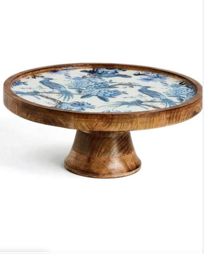 Enameled Colorful Design Mango Wood Cake Stand | 10 x 5 inches