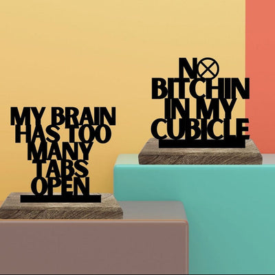 Quiet Cubicle Busy Brain Table Décor | Set of 2