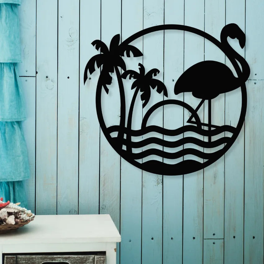 Flamingo On A BeachIron Wall Hanging Décor