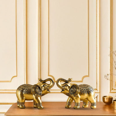 Luxurious Ornate Gold Elephant Decor | Set of 2 | 3 x 5 inches