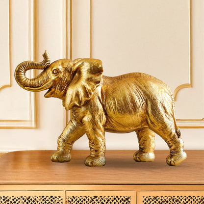 Regal Golden Polyresin Elephant Showpiece | 7 x 12 inches