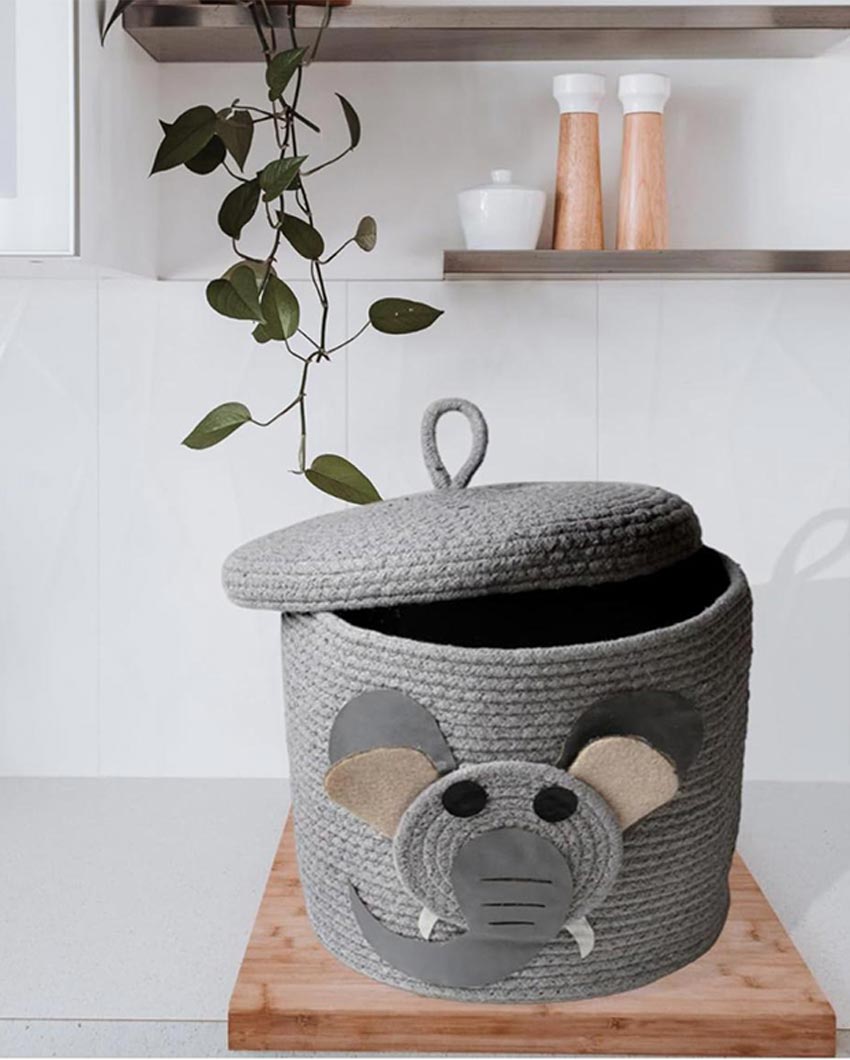 Elephant Cotton Lid Storage Basket | 10x10 inches