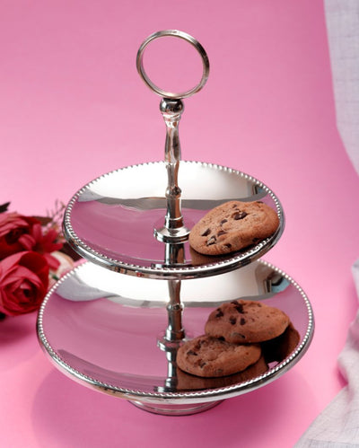 Stylish Silver Shade Two-Tier Cake & Cookie Stand | 8 x 9 inches