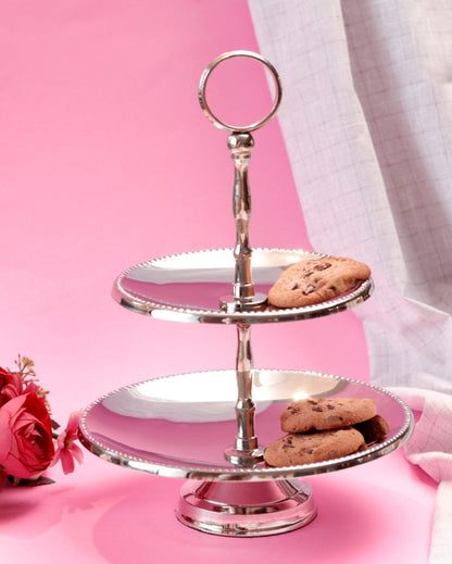 Stylish Silver Shade Two-Tier Cake & Cookie Stand | 8 x 9 inches