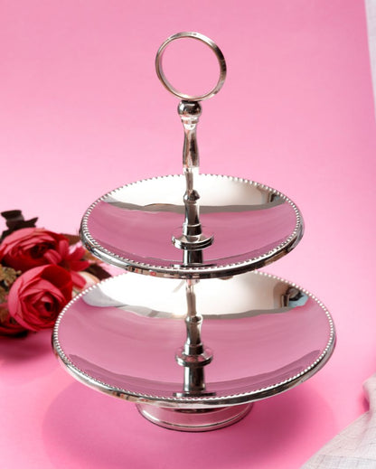 Stylish Silver Shade Two-Tier Cake & Cookie Stand | 8 x 9 inches