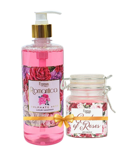 Romantic Rose Scented Jar Candle & Romantica Liquid Soap Combo Set | Pack of 2