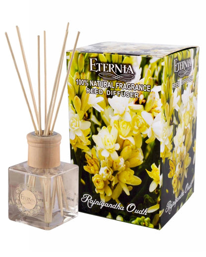 Elegant Aroma Rajnigandha Oud Reed Diffuser With Ten Sticks | 4 x 2 x 4 inches