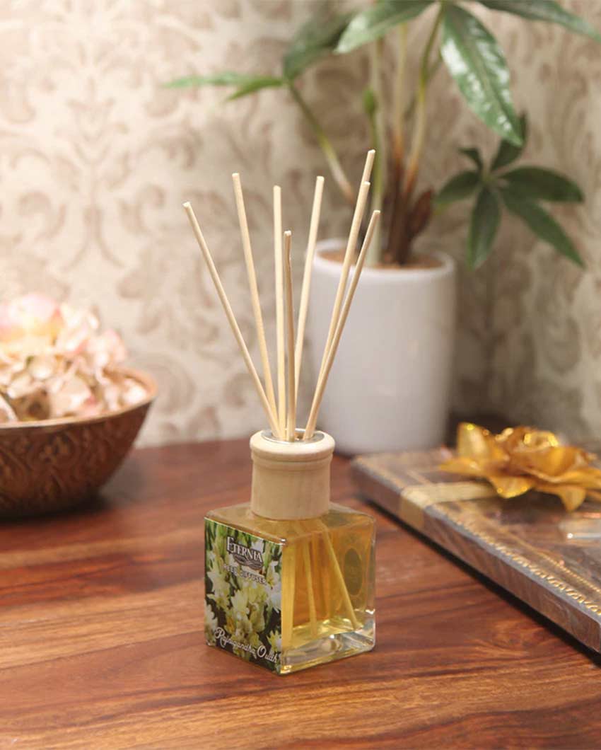 Elegant Aroma Rajnigandha Oud Reed Diffuser With Ten Sticks | 4 x 2 x 4 inches