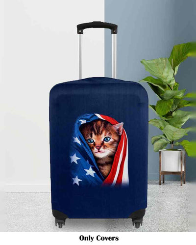 Premium Navy Blue Polyester Stretchable Printed Protective Luggage Bag Cover | ONLY LUGGAGE COVER