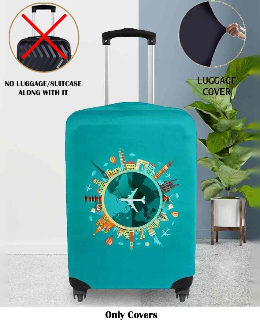 ONLY LUGGAGE COVER | Teal Polyester Stretchable Printed Protective Luggage Bag Cover