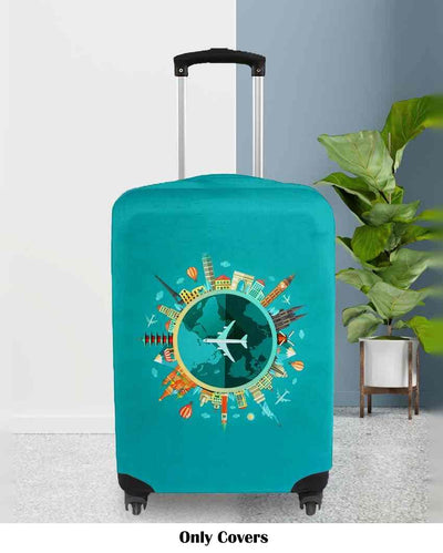 Teal Polyester Stretchable Printed Protective Luggage Bag Cover | ONLY LUGGAGE COVER