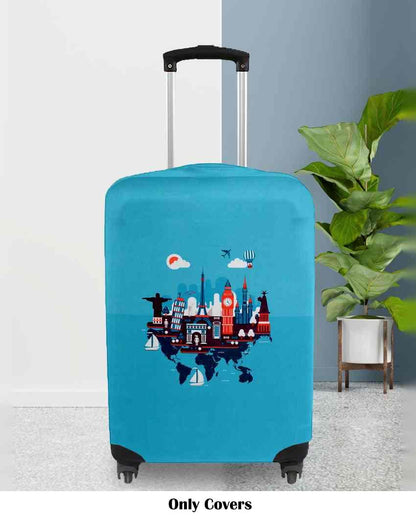 Stylish Light Blue Polyester Stretchable Printed Protective Luggage Bag Cover | ONLY LUGGAGE COVER