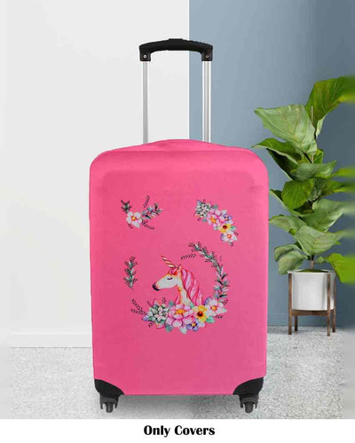 Pink Polyester Stretchable Printed Protective Luggage Bag Cover | ONLY LUGGAGE COVER