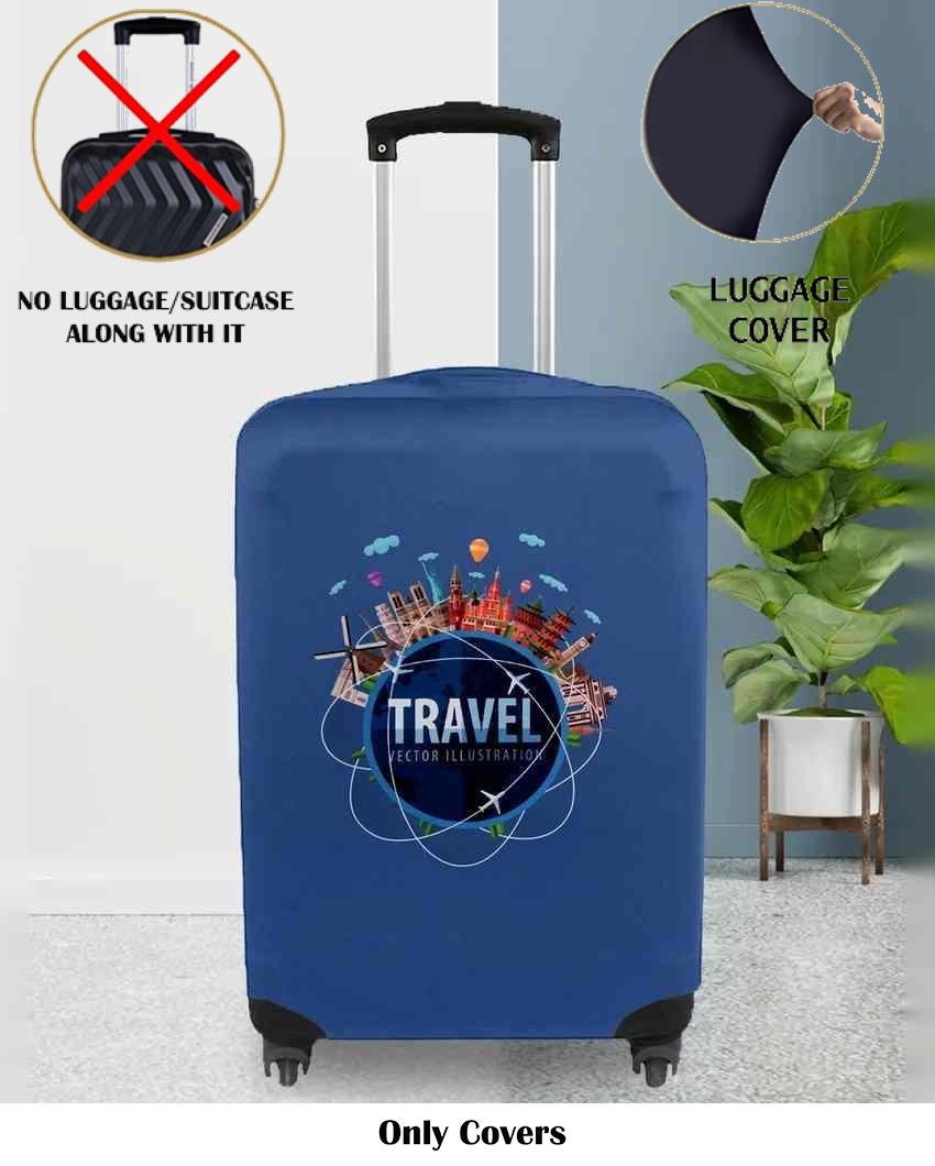 ONLY LUGGAGE COVER | Elegant Navy Blue Polyester Stretchable Printed Protective Luggage Bag Cover