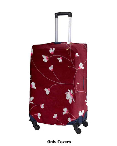 Maroon Polyester Stretchable Printed Protective Luggage Bag Cover | ONLY LUGGAGE COVER