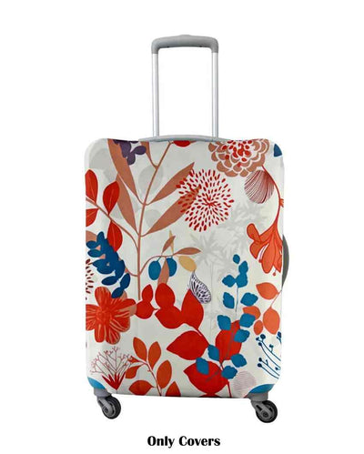 Essential White Polyester Stretchable Printed Protective Luggage Bag Cover | ONLY LUGGAGE COVER