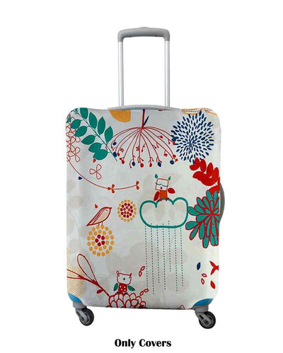 Classic White Polyester Stretchable Printed Protective Luggage Bag Cover | ONLY LUGGAGE COVER