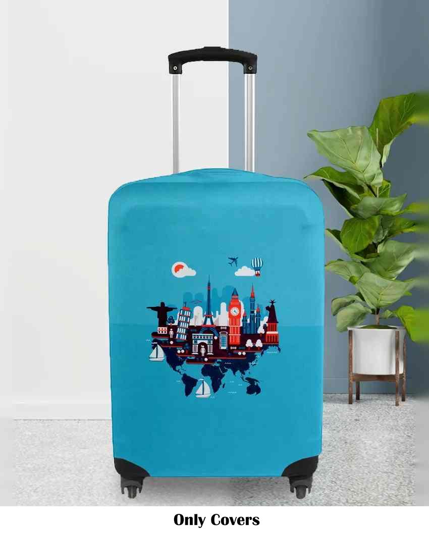 Stylish Light Blue Polyester Stretchable Printed Protective Luggage Bag Cover | ONLY LUGGAGE COVER