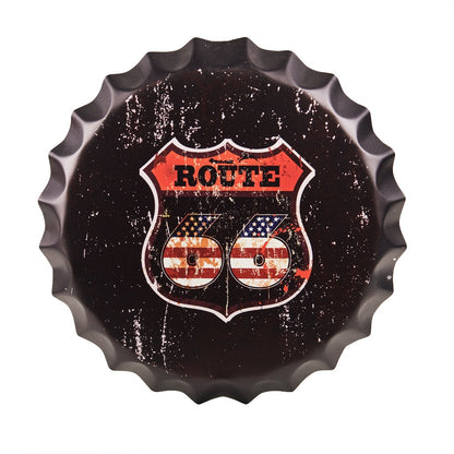 Route 66 Red Bottle Caps Wall Decor Sign | 14 x 2 inches