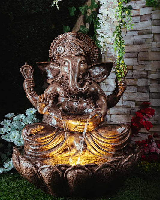 Lotus Ganesha Polyresin Water Fountain