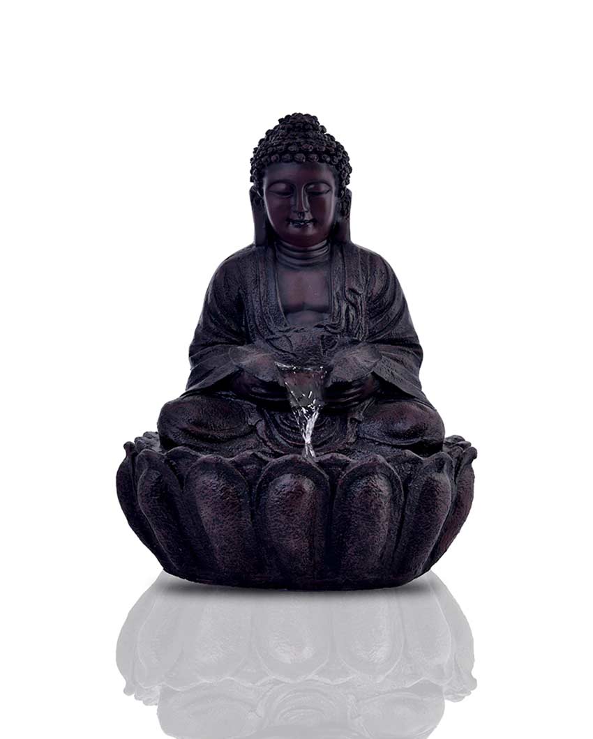 Beautiful Polyresin Lotus Buddha Water Fountain Brown