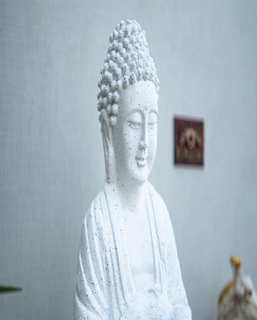Beautiful Polyresin Lotus Buddha Water Fountain White
