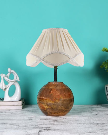 Vintage Shade Round Wood Matki Design Table Lamp | 12 x 15 inches