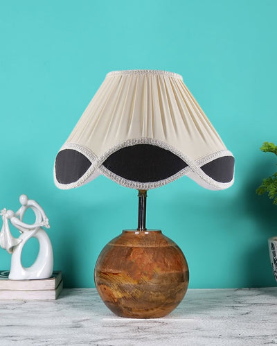 Classic Vintage Shade Round Wood Matki Natural Table Lamp | 12 x 15 inches