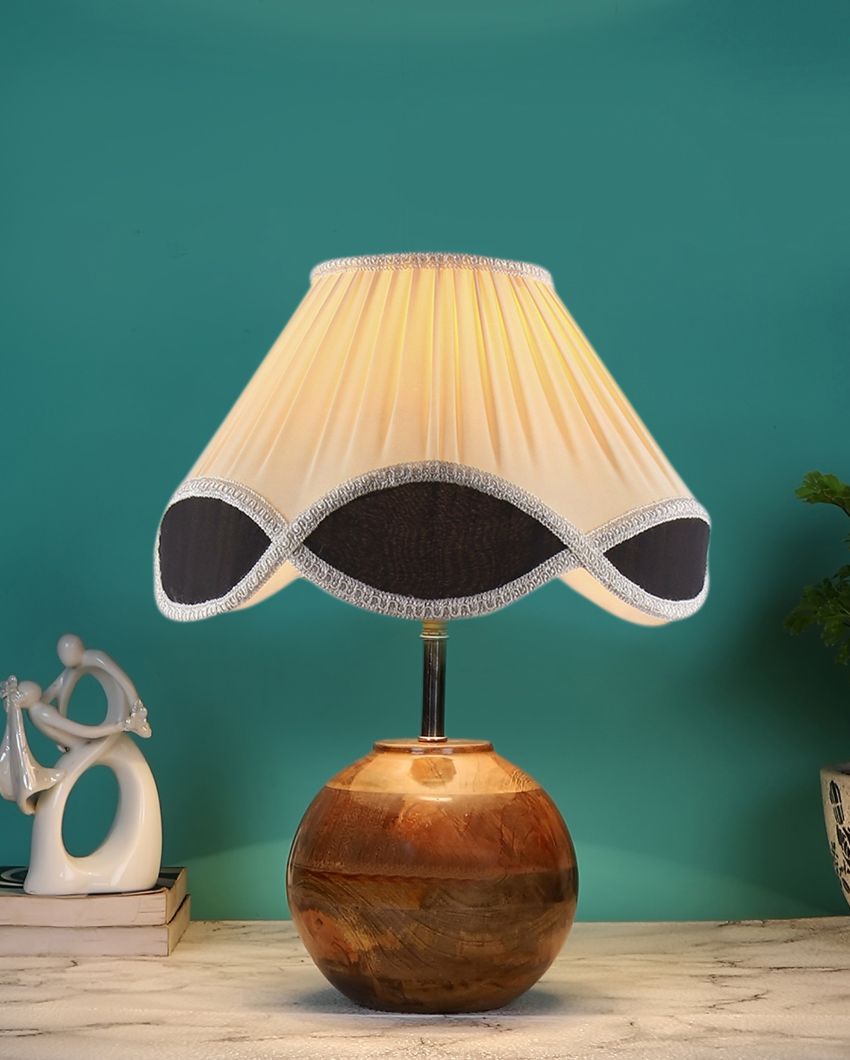 Classic Vintage Shade Round Wood Matki Natural Table Lamp | 12 x 15 inches