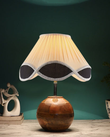 Classic Vintage Shade Round Wood Matki Natural Table Lamp | 12 x 15 inches