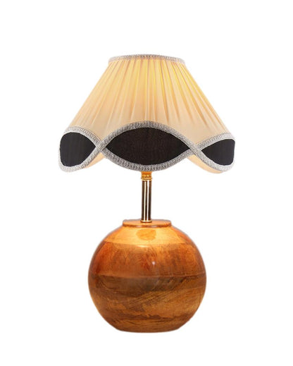 Classic Vintage Shade Round Wood Matki Natural Table Lamp | 12 x 15 inches