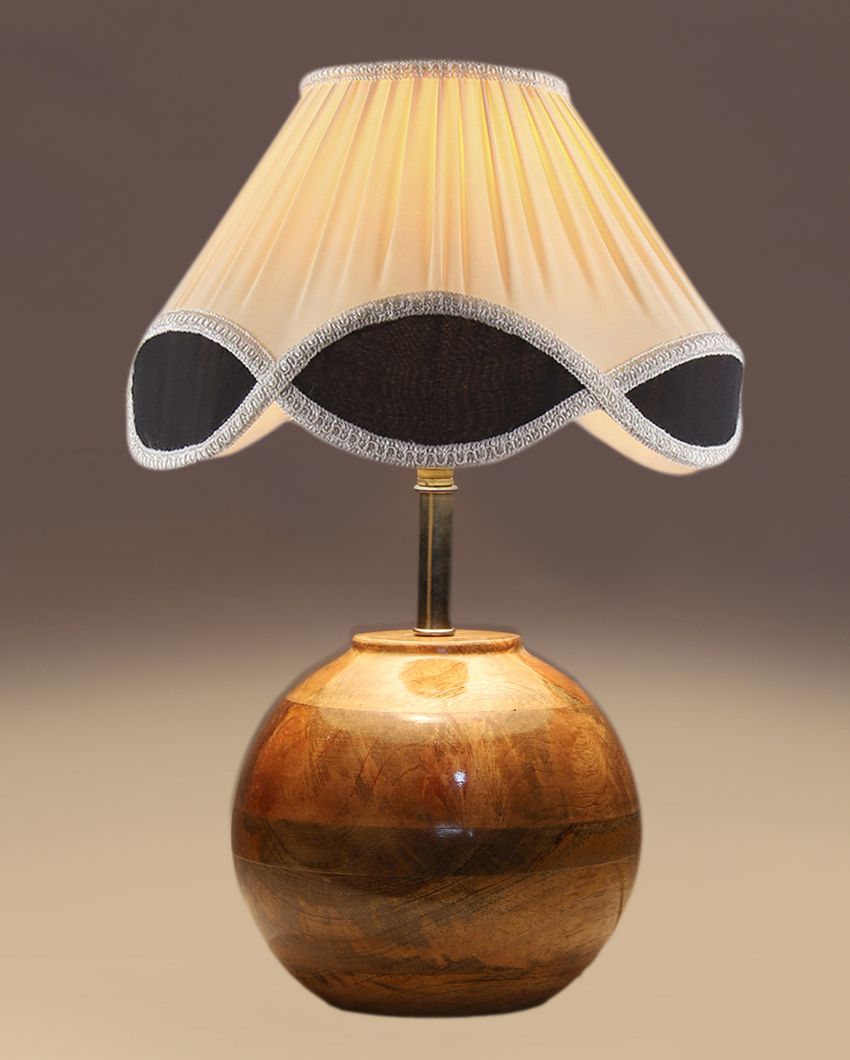 Classic Vintage Shade Round Wood Matki Natural Table Lamp | 12 x 15 inches