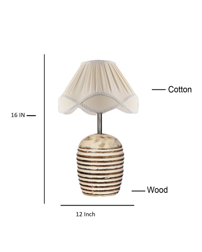 Vintage Shade Round Wood Brushed Design Table Lamp | 12 x 16 inches