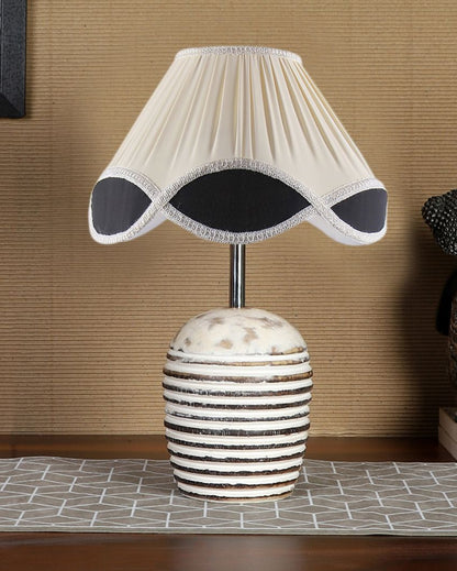 Elegant Vintage Shade Round Wood Brushed Table Lamp | 12 x 16 inches