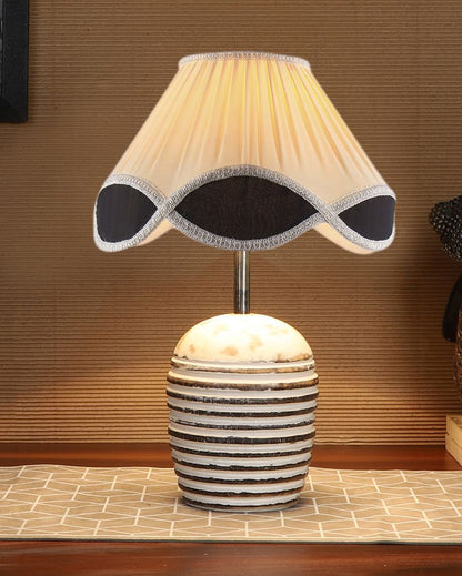 Elegant Vintage Shade Round Wood Brushed Table Lamp | 12 x 16 inches