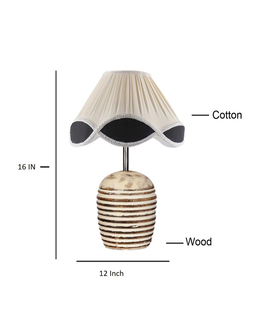 Elegant Vintage Shade Round Wood Brushed Table Lamp | 12 x 16 inches