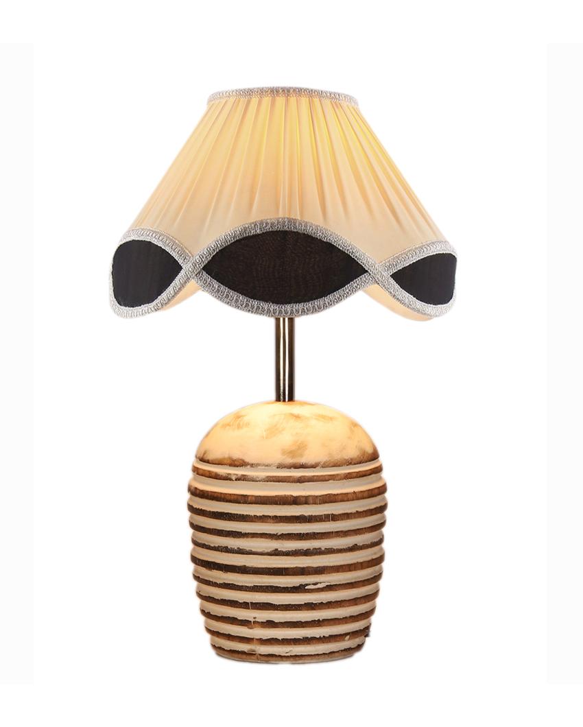 Elegant Vintage Shade Round Wood Brushed Table Lamp | 12 x 16 inches