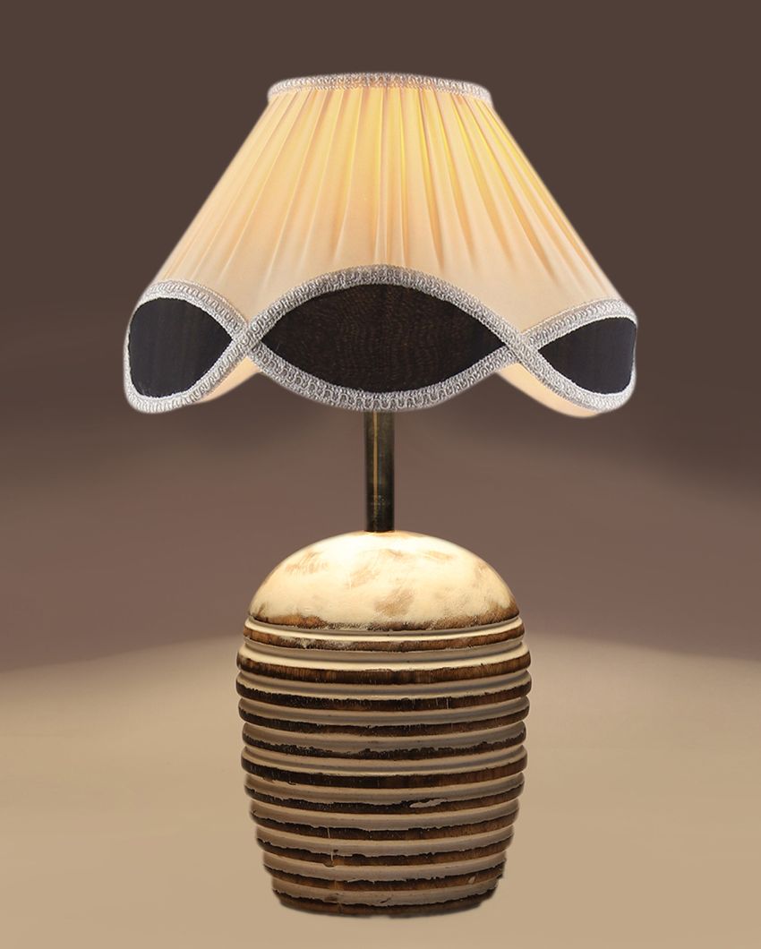 Elegant Vintage Shade Round Wood Brushed Table Lamp | 12 x 16 inches