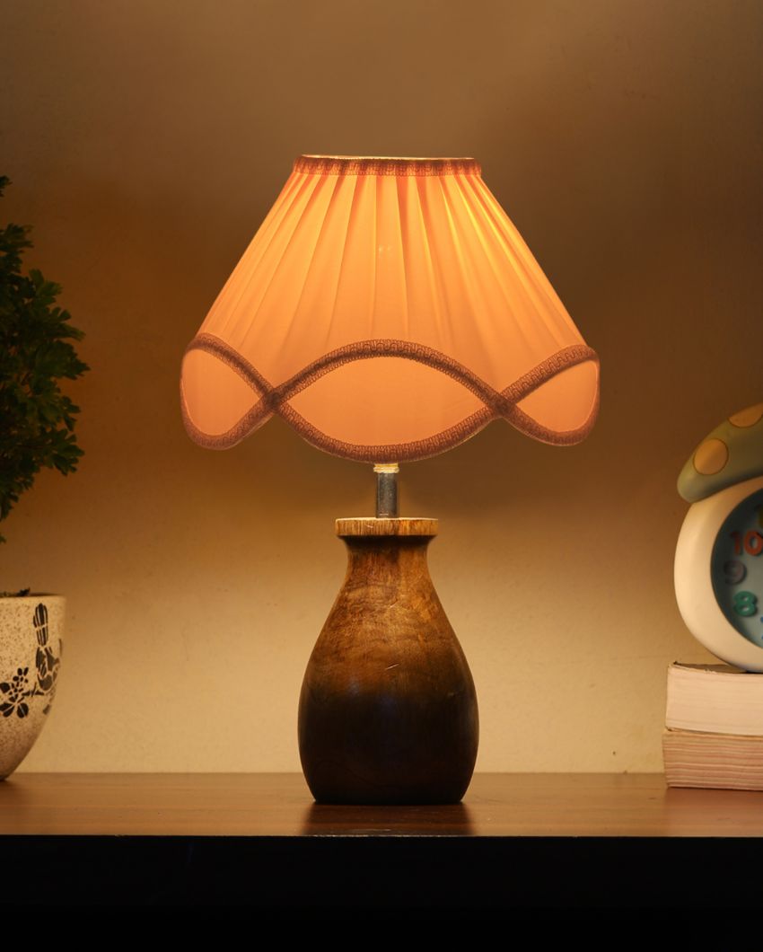 Vintage Shade Round Wood Base Design Table Lamp | 12 x 16 inches