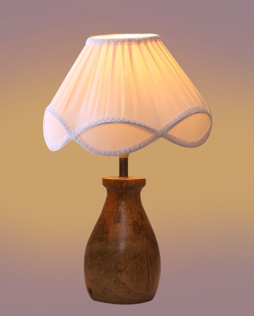 Vintage Shade Round Wood Base Design Table Lamp | 12 x 16 inches