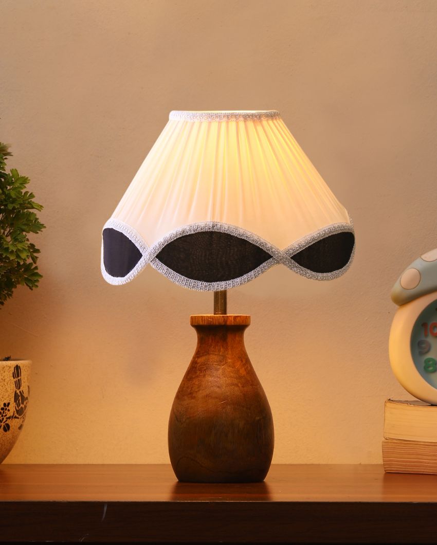 Chic Vintage Shade Round Wood Base Design Table Lamp | 12 x 16 inches